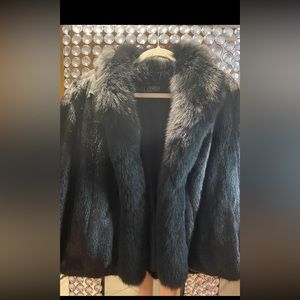 Real mink fur coat with fox trim